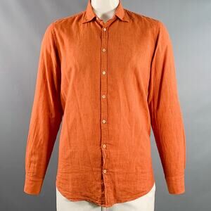 MASSIMO ALBA Size L Orange Black Stripe Linen Cotton Long Sleeve Shirt